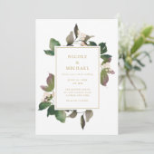 Elegant Pink Floral Greenery Wedding Invitation Kaart (Staand voorkant)