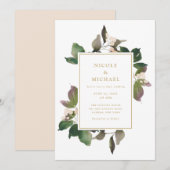 Elegant Pink Floral Greenery Wedding Invitation Kaart (Voorkant / Achterkant)