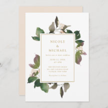 Elegant Pink Floral Greenery Wedding Invitation