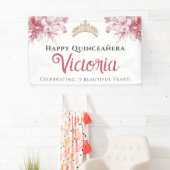 Elegant Pink Floral Happy Birthday Quinceañera Spandoek (Insitu)