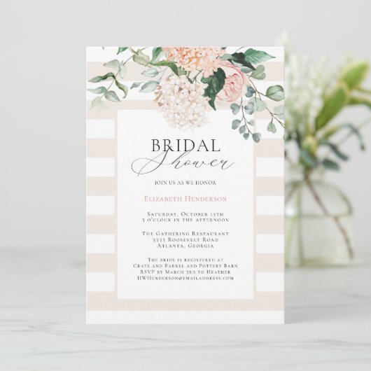 Elegant Pink Floral Hydrangea Vrijgezellenfeest Kaart (Staand voorkant)