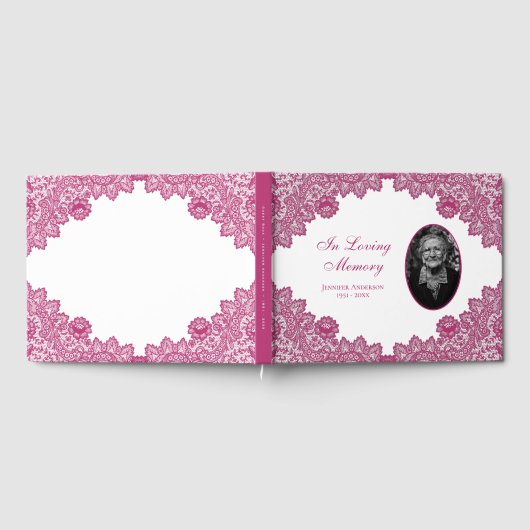 Elegant  Pink Floral Lace Funeral Foto Gastenboek (Volledig)