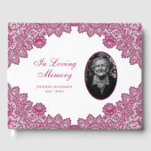 Elegant  Pink Floral Lace Funeral Foto Gastenboek (Voorkant)