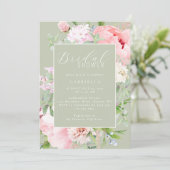Elegant Pink Floral Light Sage Green Bridal Shower Kaart (Staand voorkant)