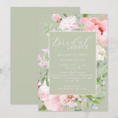 Elegant Pink Floral Light Sage Green Bridal Shower Kaart (Voorkant / Achterkant)