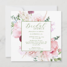 Elegant Pink Floral Light Sage Green Bridal Shower