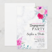 Elegant Pink Floral Marble Engagement Party Kaart (Voorkant / Achterkant)