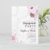 Elegant Pink Floral Marble Engagement Party Kaart (Staand voorkant)