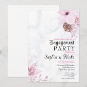 Elegant Pink Floral Marble Engagement Party Kaart (Voorkant / Achterkant)