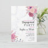 Elegant Pink Floral Marble Engagement Party Kaart (Staand voorkant)