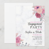 Elegant Pink Floral Marble Engagement Party Kaart (Voorkant / Achterkant)