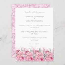 ELEGANT  PINK FLORAL MARBLE GLITTER WEDING KAART