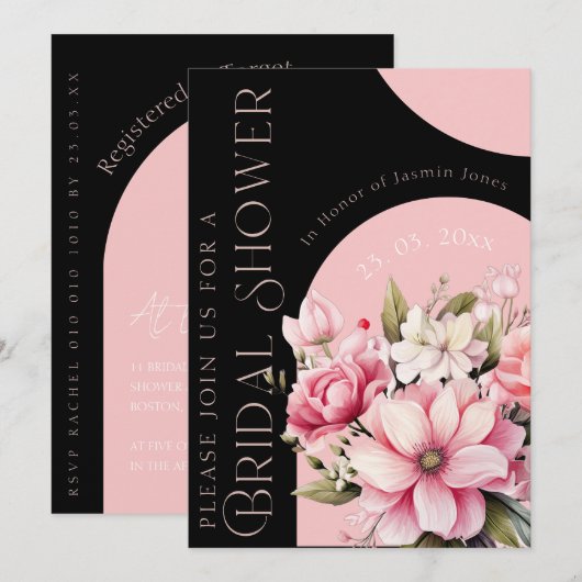 Elegant Pink Floral Modern Bridal Shower Kaart (Voorkant / Achterkant)
