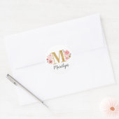 Elegant Pink Floral Monogram Initiaal Gold Letter Ronde Sticker (Envelop)