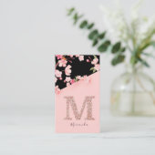 Elegant Pink Floral Monogram Initiaal Gold Letter  Visitekaartje (Staand voorkant)