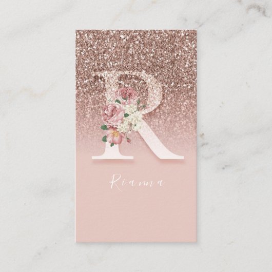 Elegant Pink Floral Monogram Initiaal Gold Letter  Visitekaartje (Voorkant)