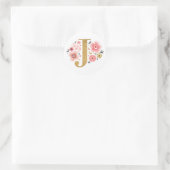 Elegant Pink Floral Monogram Initiaal Letter J Ronde Sticker (Tas)