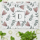 Elegant Pink Floral Monogram Theedoek (Gevouwen)