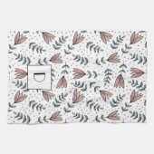 Elegant Pink Floral Monogram Theedoek (Horizontaal)