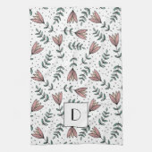 Elegant Pink Floral Monogram Theedoek (Verticaal)