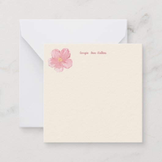 Elegant Pink Floral Monogrammed Note Kaart Notitiekaartje (Voorkant)
