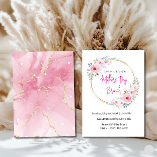 Elegant Pink Floral Mother's Day Brunch Invitation Kaart
