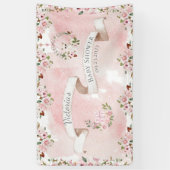 Elegant Pink Floral Name Girl Baby shower Spandoek (Verticaal)