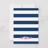 Elegant Pink Floral Navy Blue Stripes Reply RSVP (Achterkant)