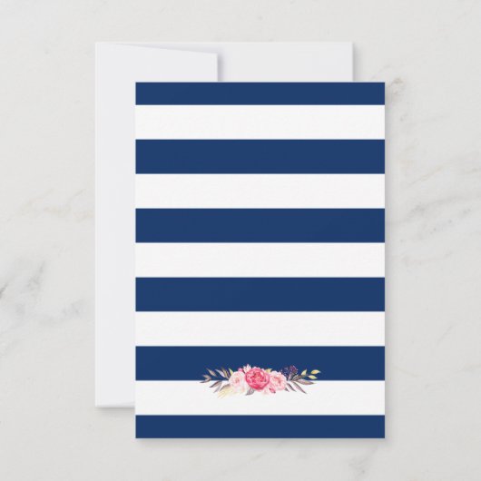 Elegant Pink Floral Navy Blue Stripes Reply RSVP (Achterkant)
