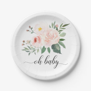 Elegant Pink Floral Oh Baby shower Bord