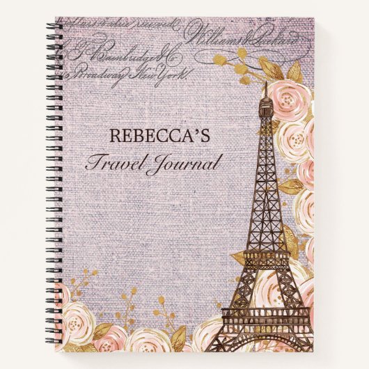 Elegant Pink Floral Paris Travel Journal Notitieboek (Voorkant)