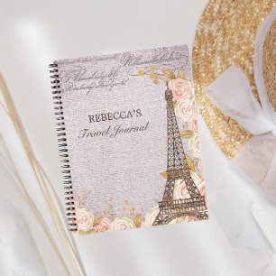 Elegant Pink Floral Paris Travel Journal Notitieboek
