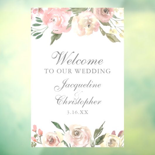 Elegant Pink Floral Peony Welkom bij ons huwelijk Raamsticker (Vel 3)