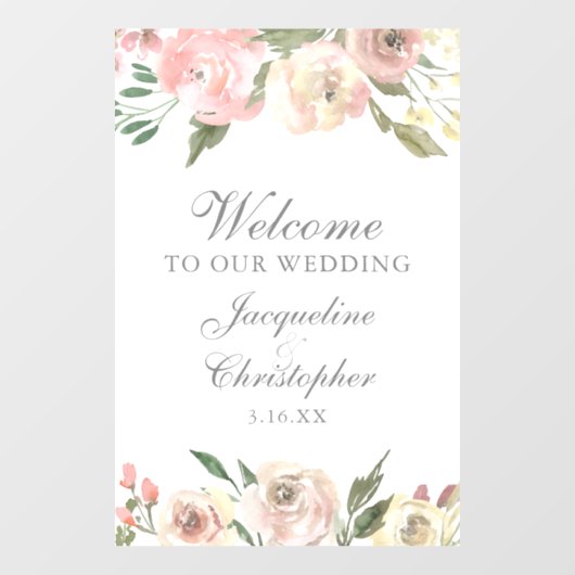 Elegant Pink Floral Peony Welkom bij ons huwelijk Raamsticker (Vel)