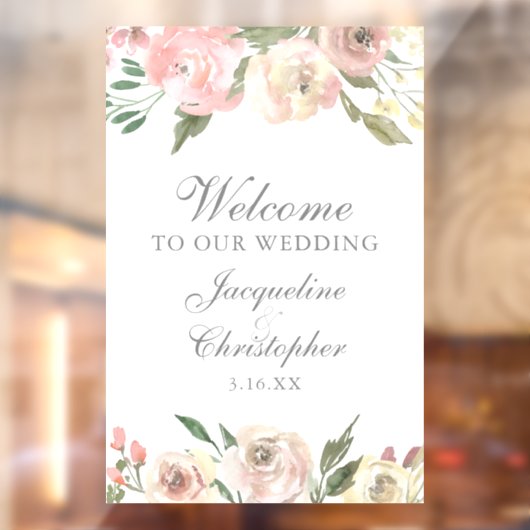 Elegant Pink Floral Peony Welkom bij ons huwelijk Raamsticker (Vel 2)