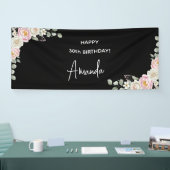 Elegant Pink Floral Personalized Birthday Banner (Beurs)