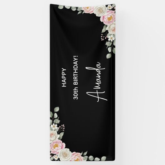 Elegant Pink Floral Personalized Birthday Banner (Verticaal)