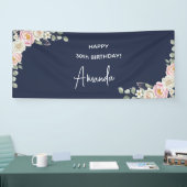 Elegant Pink Floral Personalized Birthday Banner (Beurs)