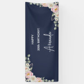 Elegant Pink Floral Personalized Birthday Banner (Verticaal)