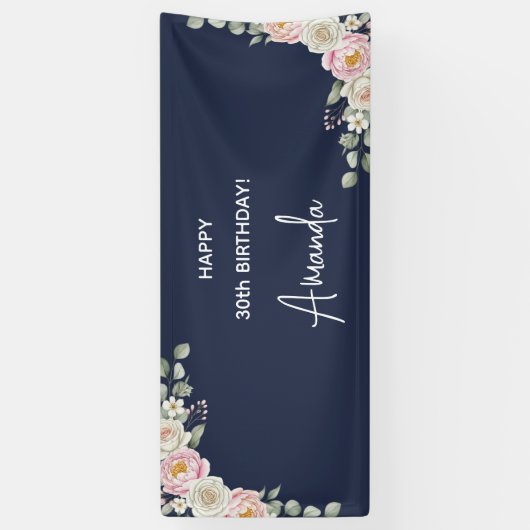 Elegant Pink Floral Personalized Birthday Banner (Verticaal)