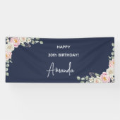 Elegant Pink Floral Personalized Birthday Banner (Horizontaal)