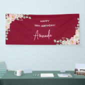 Elegant Pink Floral Personalized Birthday Banner (Beurs)