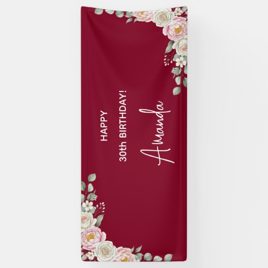 Elegant Pink Floral Personalized Birthday Banner (Verticaal)