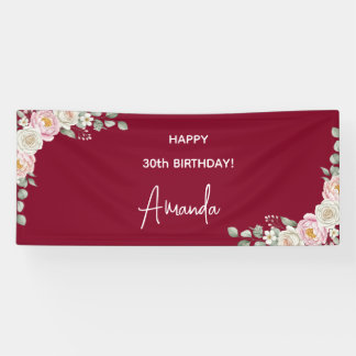 Elegant Pink Floral Personalized Birthday Banner