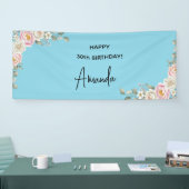 Elegant Pink Floral Personalized Birthday Banner (Beurs)