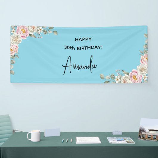 Elegant Pink Floral Personalized Birthday Banner (Beurs)