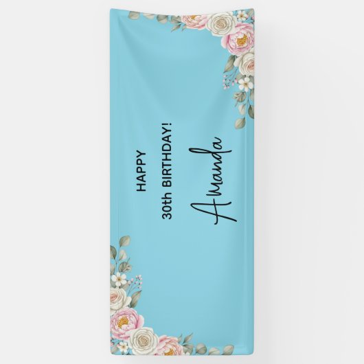 Elegant Pink Floral Personalized Birthday Banner (Verticaal)