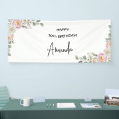 Elegant Pink Floral Personalized Birthday Banner (Beurs)