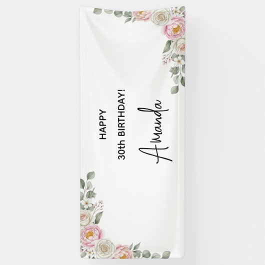 Elegant Pink Floral Personalized Birthday Banner (Verticaal)