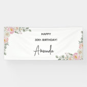 Elegant Pink Floral Personalized Birthday Banner (Horizontaal)